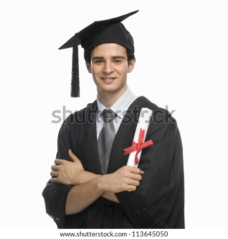 Portrait of a happy male graduate holding his diploma