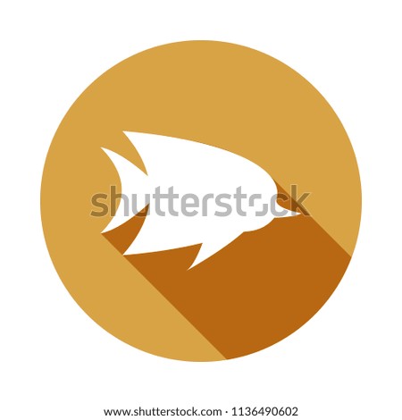 fish silhouette icon in Flat, Long shadow on white background