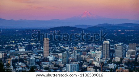 downtown Portland, Oregon and Mount Hood in the summer