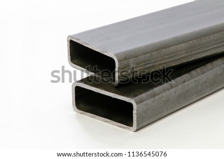 square rectangle steel metallic tubes profiles industry manufacturing construction structure products white background 