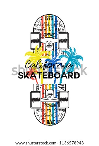 california skateboard colorful poster palm tree distressed kids apparel ride a skate