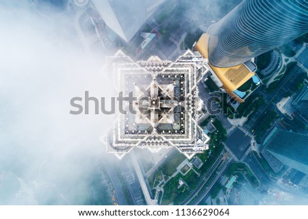 Aerial photography Shanghai advection fog