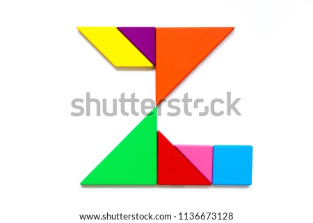 Color tangram puzzle in english alphabet z shape on white background