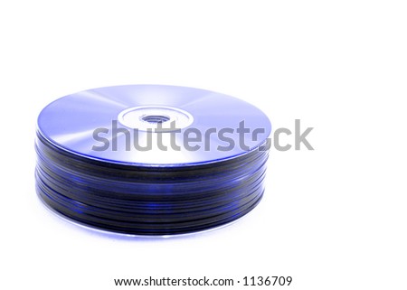 a pile of blue DVDs