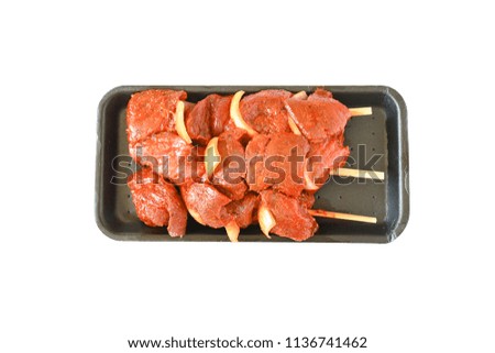 Delicious beef barbecue food for grill in black tray on white background isolated and clipping path, concept party and happy time with family in summer.