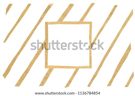 Gold glitter square frame paper cut on white background - isolated