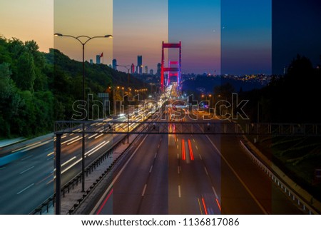 Stacked time lapse view from Bosporus Bridge during the sunset