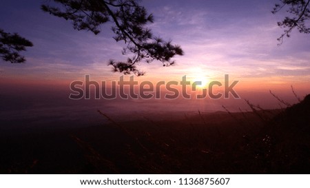 
Sunset at Phu Kradueng, sun with trees