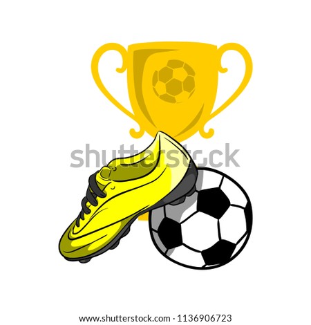 Shoes football yellow and ball with trophy