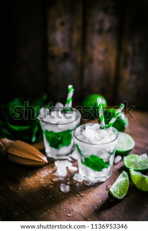 Chilled mohito on wooden background