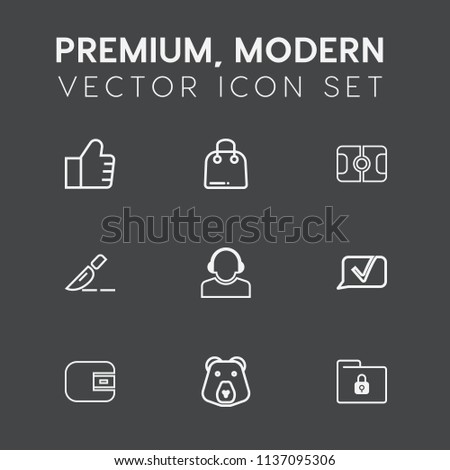 Modern, simple vector icon set on dark grey background with web, football, chat, security, safety, communication, nature, soccer, doctor, bear, money, cash, medical, center, technology, business icons