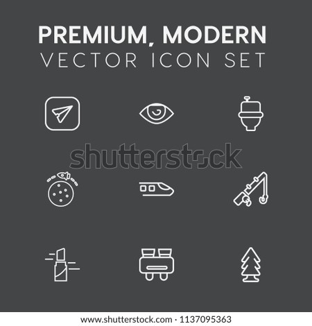 Modern, simple vector icon set on dark grey background with tree, environment, technology, web, restroom, vision, phone, travel, wc, human, planet, internet, rocket, body, glasses, message, rod icons