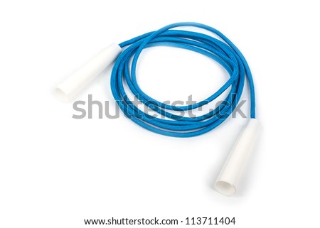 Skipping rope of blue color with white handles isolated on a white background Royalty-Free Stock Photo #113711404