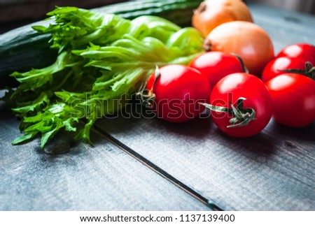 Vegetables flatlay. Healthy food background