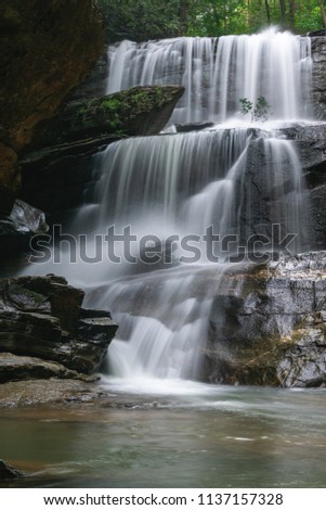 North Carolina waterfall long exposure. Little Bradley Falls in Saluda, North Carolina.