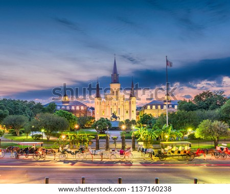 New Orleans, Louisiana, USA town view at St. Louis Cathedral.