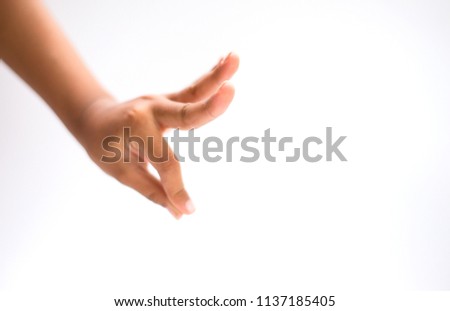 Blurred images of hand Touch the finger touch with finger. On a white backdrop