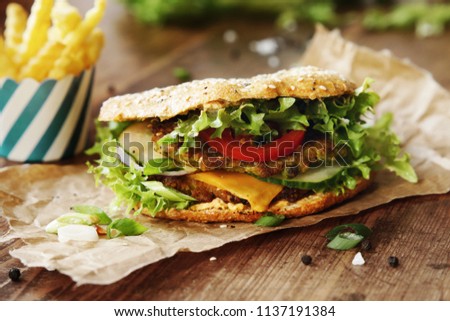 Fresh Homemade Vegetarian Burger with Cheddar Cheese
