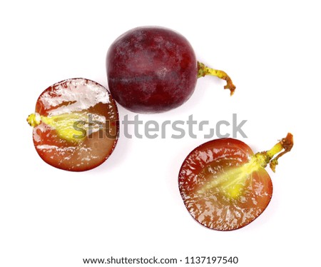 Half grapes Cardinal isolated on white background, top view, with clipping path