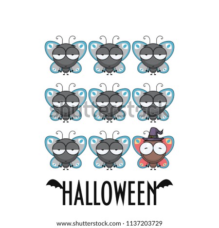 Halloween greeting card with cartoon butterfly. Vector illustration.
