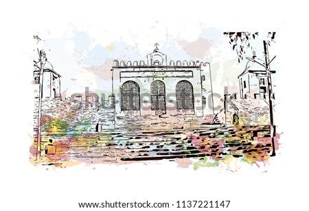 The Kingdom of Aksum was an ancient kingdom in what is now northern Ethiopia and Eritrea. Watercolor splash with Hand drawn sketch illustration in vector.