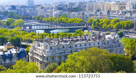 Building in Paris and river Seine