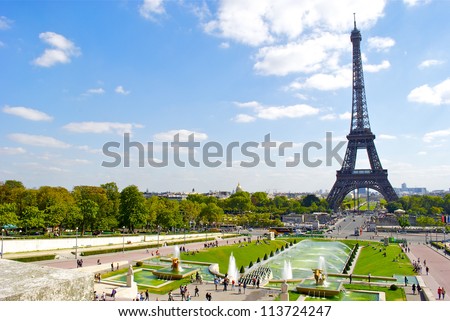Trocadero fountain and the Eiffel Tower
