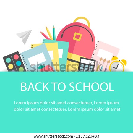 Back to school background banner set with flat design. Education, Items, school supplies. vector illustration. Eps10.