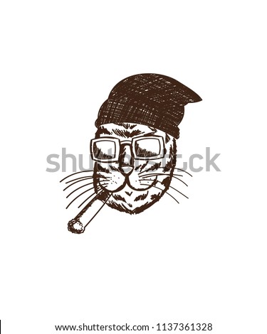 Thug cat smoking, hip hop, rap, sticker, t shirt , card, gangster