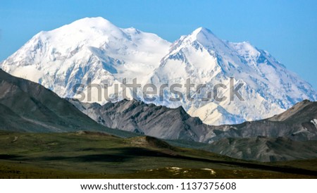 The mountain 'Denali', formerly known as Mount McKinley, in Denali National Park and Preserve. Royalty-Free Stock Photo #1137375608