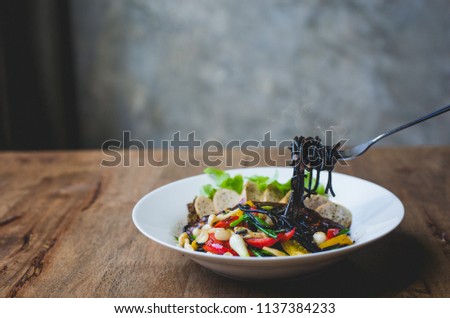 Black spaghetti. Mediterranean delicacy food