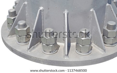 bolt screwed into the metal construction on white background