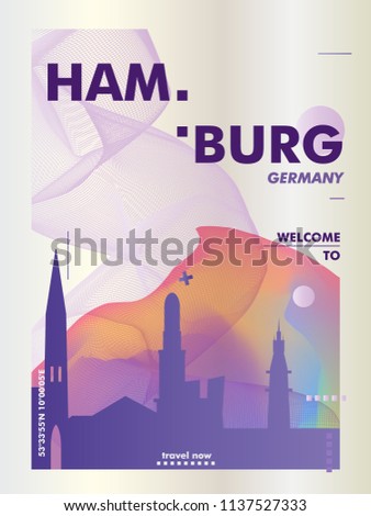 Modern Germany Hamburg skyline abstract gradient poster art. Travel guide cover city vector illustration