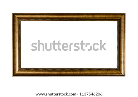 old wooden frame of golden color isolated on white background