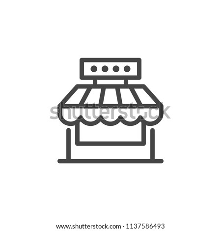 Market shop line icon. Kiosk, store, retail graphic pictograph. Street food concept linear label. Contour logo commercial market place. Vector illustration isolated on white Royalty-Free Stock Photo #1137586493