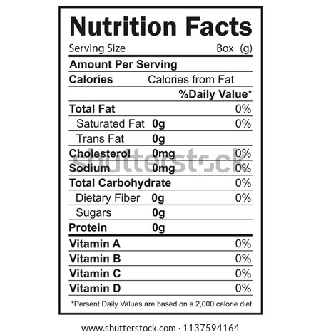 Nutrition Facts information. Information about the amount of fats, calories, carbohydrates. Vector Royalty-Free Stock Photo #1137594164