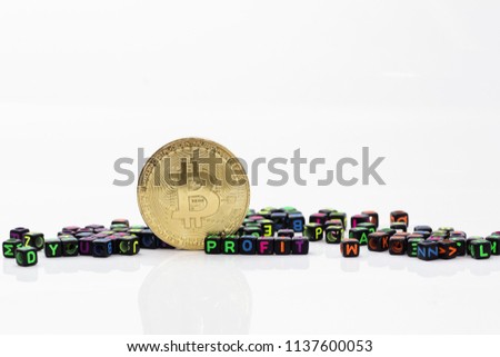 bitcoins and beads isolated on white