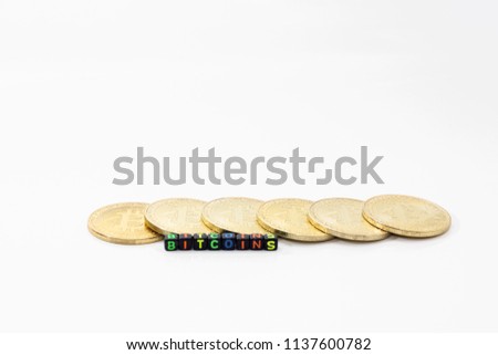 bitcoin and beads isolated on white