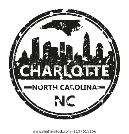 Charlotte North Carolina Travel Stamp Icon Skyline City Design Tourism