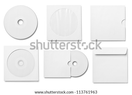 collection of various  blank white dvd and envelope on white background. each one is shot separately Royalty-Free Stock Photo #113761963