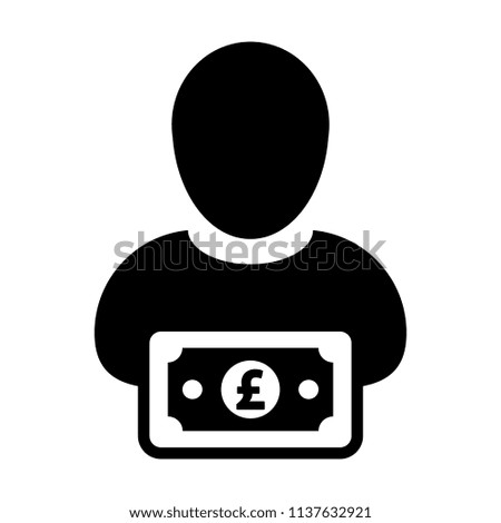 Payment icon vector male user person profile avatar with Pound sign currency money symbol for banking and finance business in flat color glyph pictogram illustration