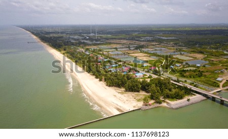 Aerial drone bird's eye view photo from famous beach of Prag moung  beach of Songkhla southern Thailand on nice day background.
