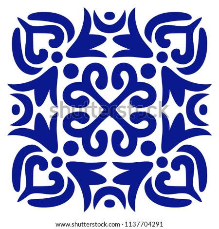 Ornament for ceramic decorative tile, navy blue ornate mosaic