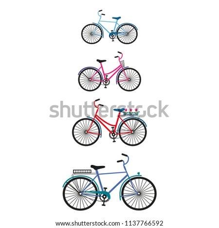 Vector color set of four bicycles for the family.