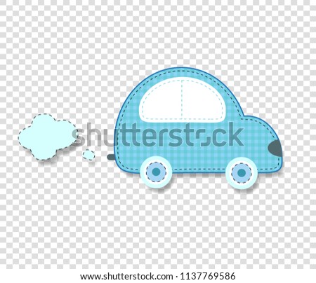Cute baby boy vector clip art element for scrapbook or baby shower greeting card and kids design. Cut out fabric or paper checkered blue retro car sticker or icon isolated on transparent background.