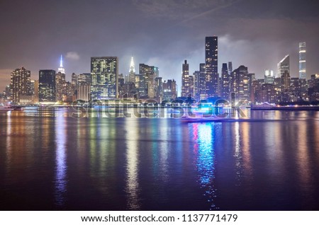 Manhattan at night, New York City, USA.