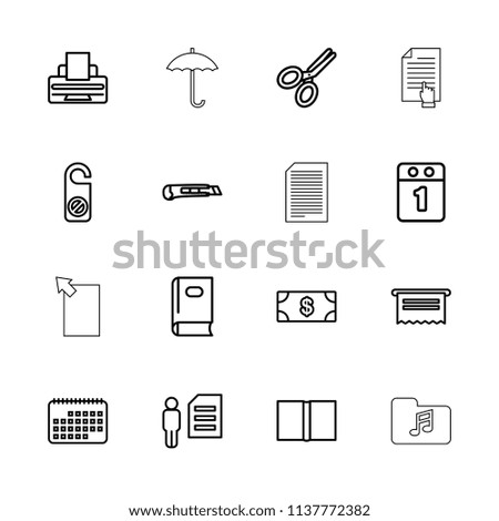 Paper icon. collection of 16 paper outline icons such as book, money, do not disturb, document, man and document, printer, cutter. editable paper icons for web and mobile.