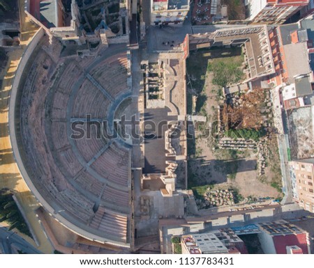 Roman stone amphitheater. Top view. Photos from the drone.