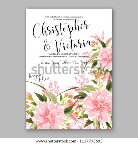 Wedding invitation design template pale chrysanthemum eucaliptus flowers and green leaves on white backround. Floral bouquet decoration. Vector illustration. Bridal shower invitation baby shower 