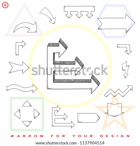 Arrow pointer right isolated on white. Black outline sketch. Vector